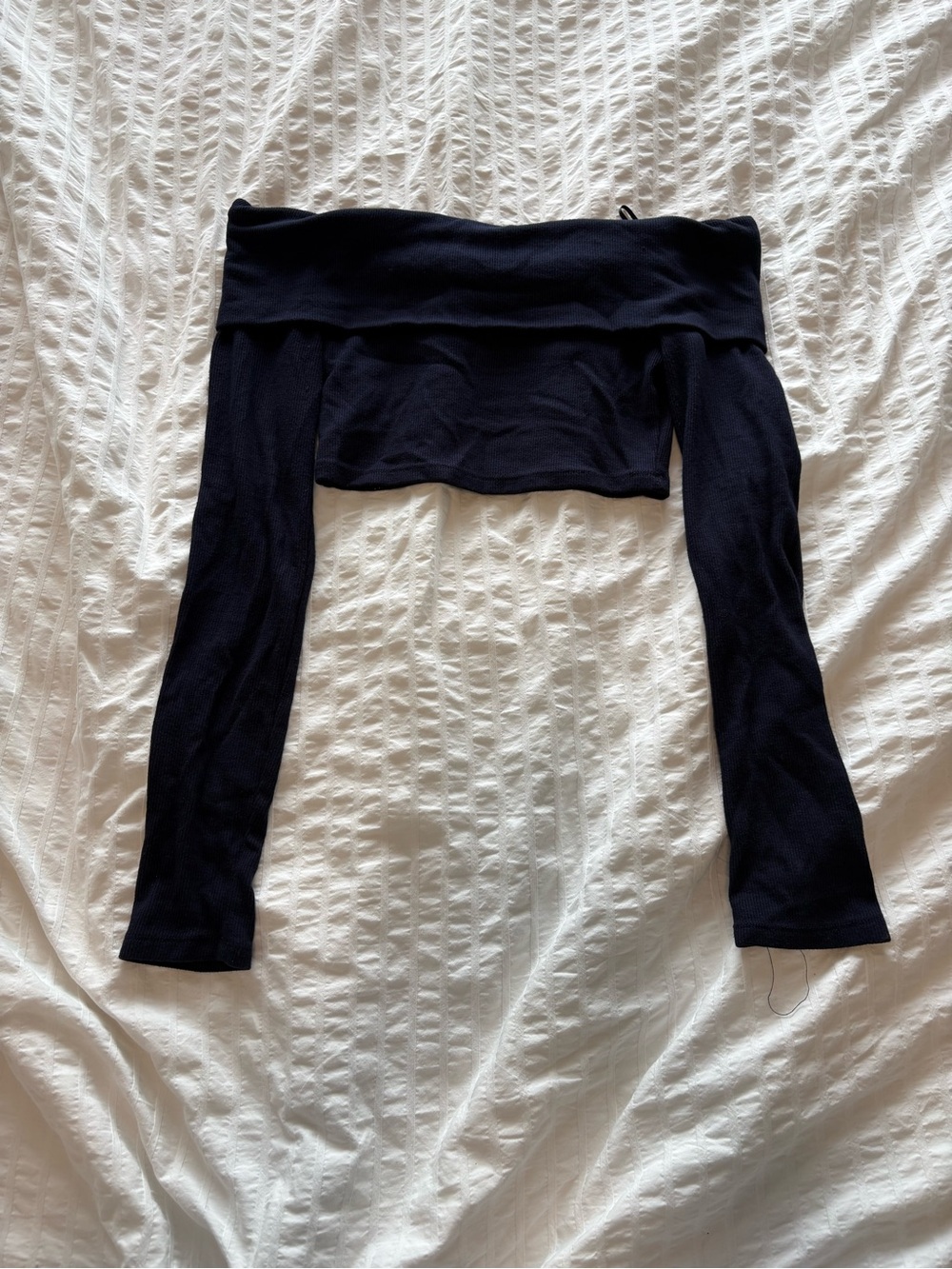 Off the shoulder Long Sleeve Cropped Top - Navy